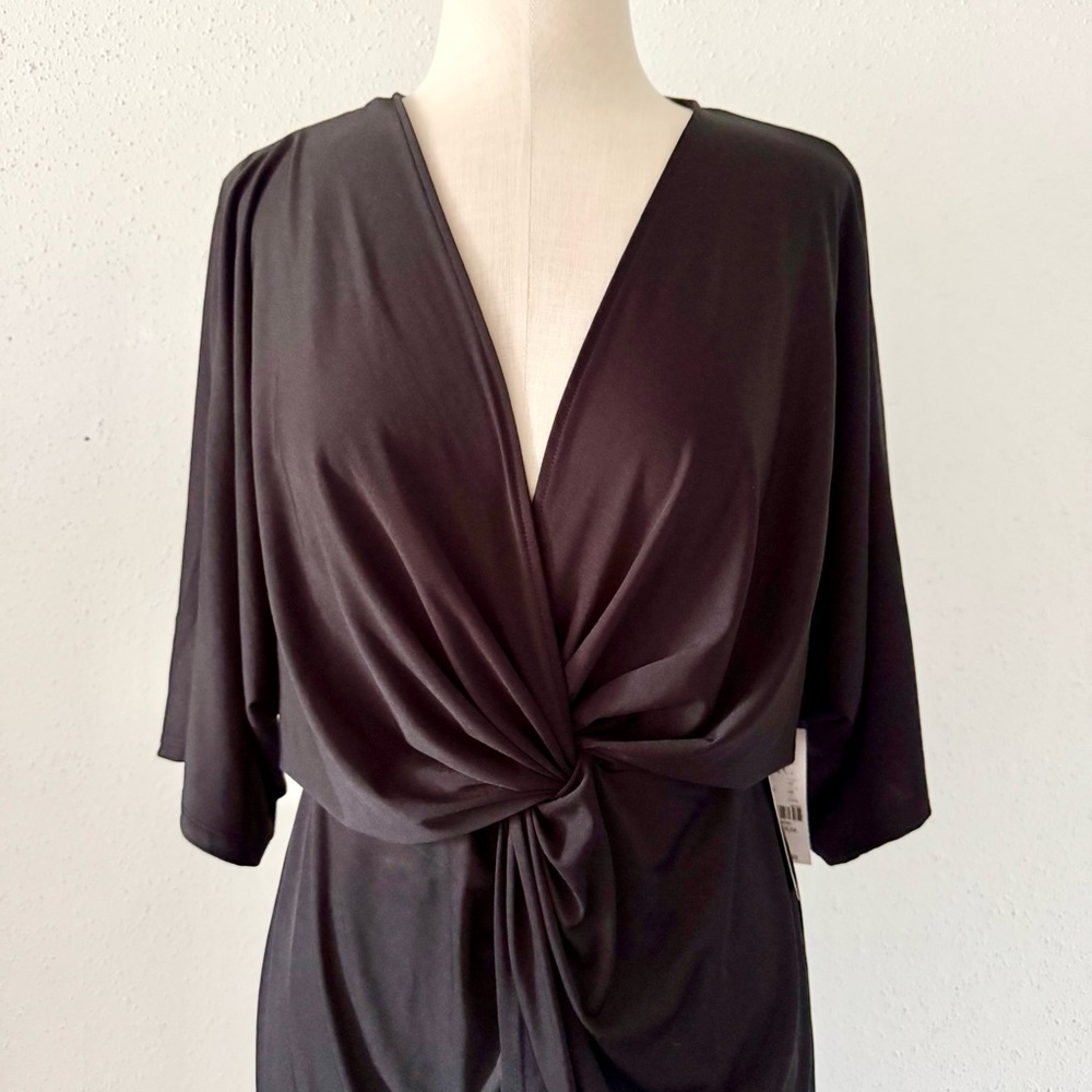 New NY&Co Front Twist Dolman Sleeve Knee Length Dress Black Women's Size Medium - Picture 4 of 8